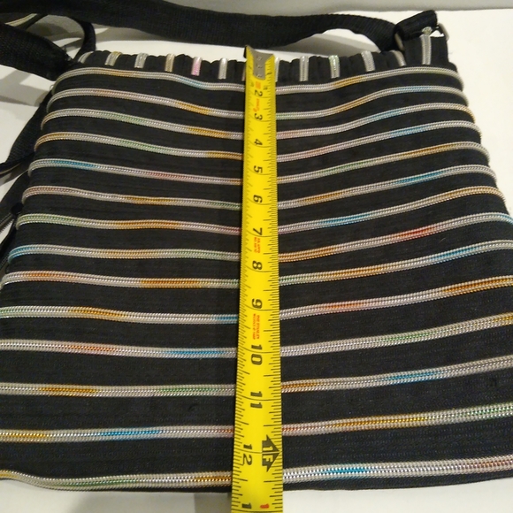 Messenger Multi Zippered Crossbody Fold Over Purse Black Rainbow Adjustable Bag - Picture 13 of 14
